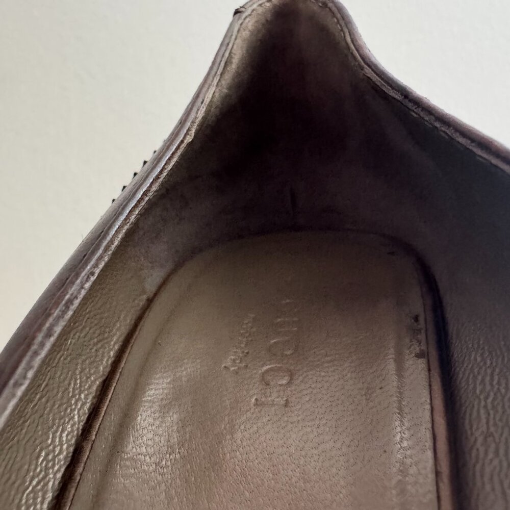 Gucci, Espresso Brown, Wedge Heel, Peep Toe Leather Shoes, Size 38 1/2 - Picture 8 of 10